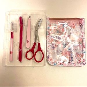 🌸 Professional Brow Care Set Travel Pouch Scissors-Brush-Shave-Tweezer Makeup